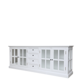 Marseille Vitrine m. 4 låger og 4 skuffer, H80/L220/B45 cm  hvid